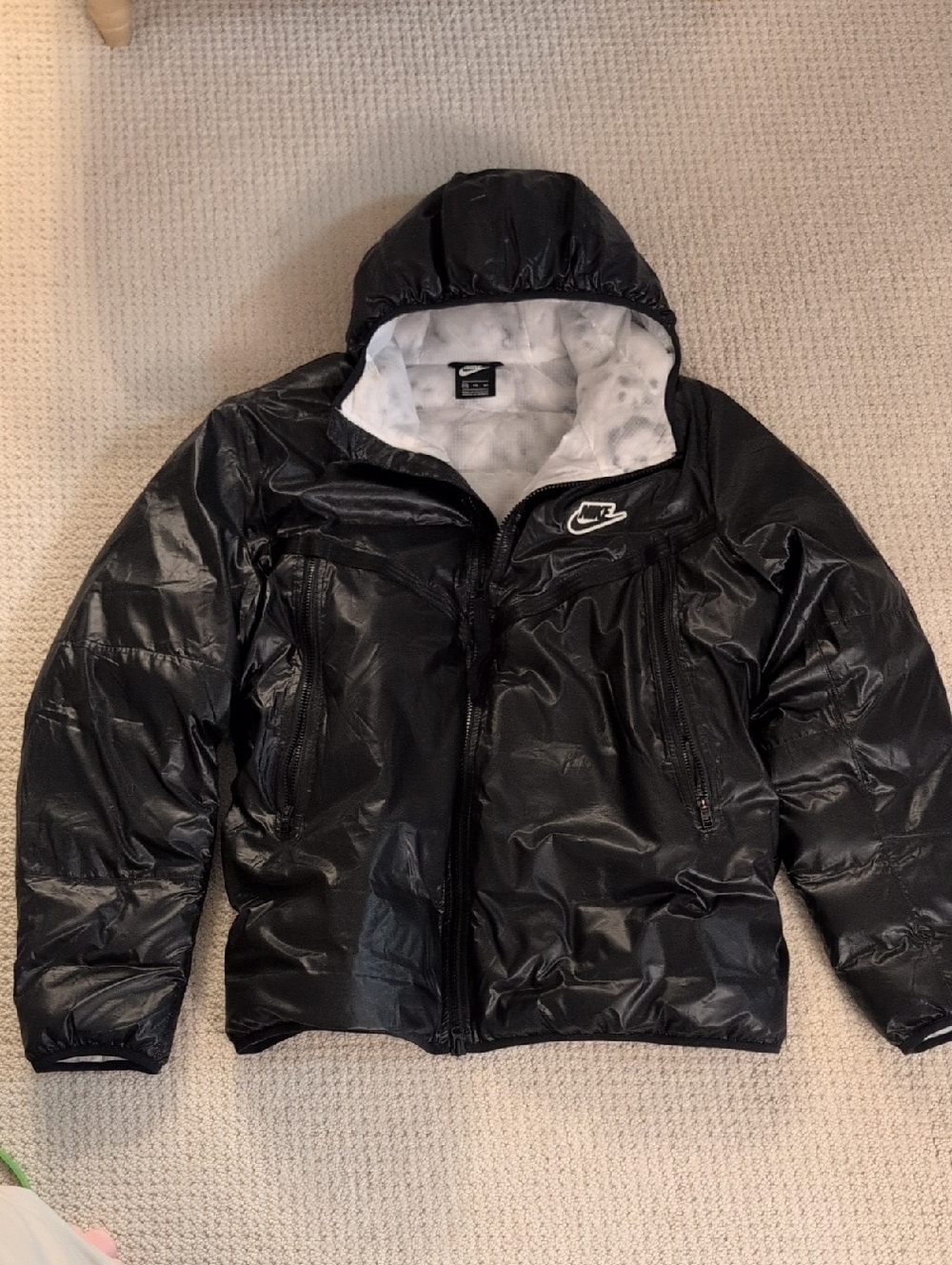 Nike Black Shiny Puffer Jacket with Hood
